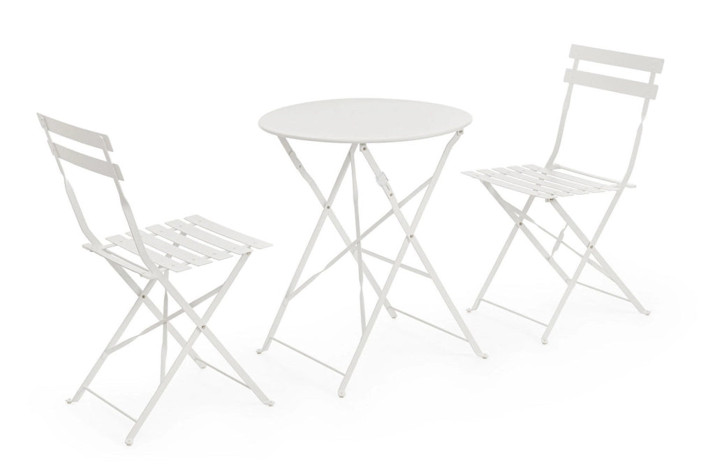 Set 3 Pezzi Bistrot da Giardino con Tavolo e 2 Sedie in Acciaio Verniciato Austin Bianco