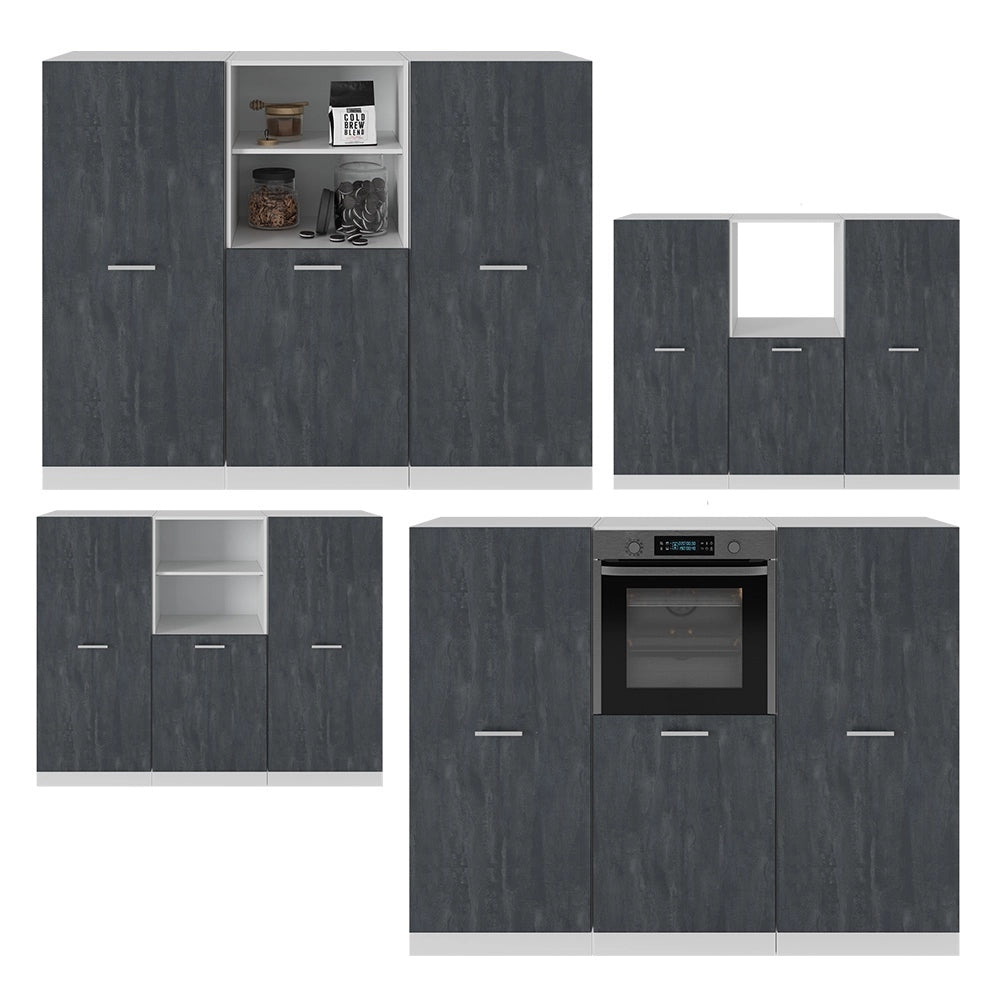 Cucine componibili piccole R-Line Calce nera/Bianco 180 cm Senza piano di lavoro Vicco