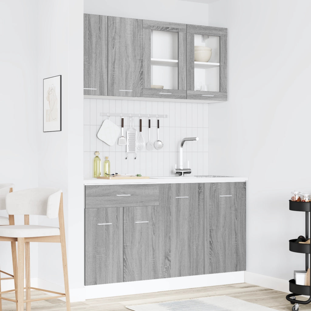Set di Armadi da Cucina 4 Pezzi Grigio Sonoma Legno ingegnerizzato