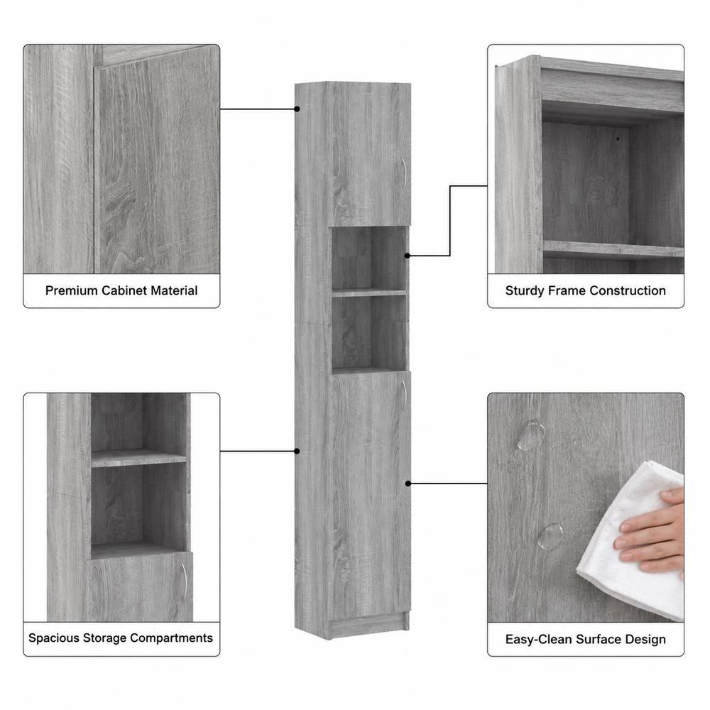 Bathroom Cabinet, Grey Sonoma, 32x25.5x190 Cm, Wood-based Material