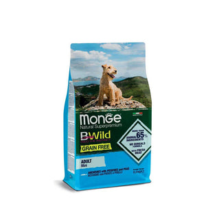 Monge Bwild Dog Grain Free Adult Mini con Aggiughe, Patate e Piselli 2,5kg