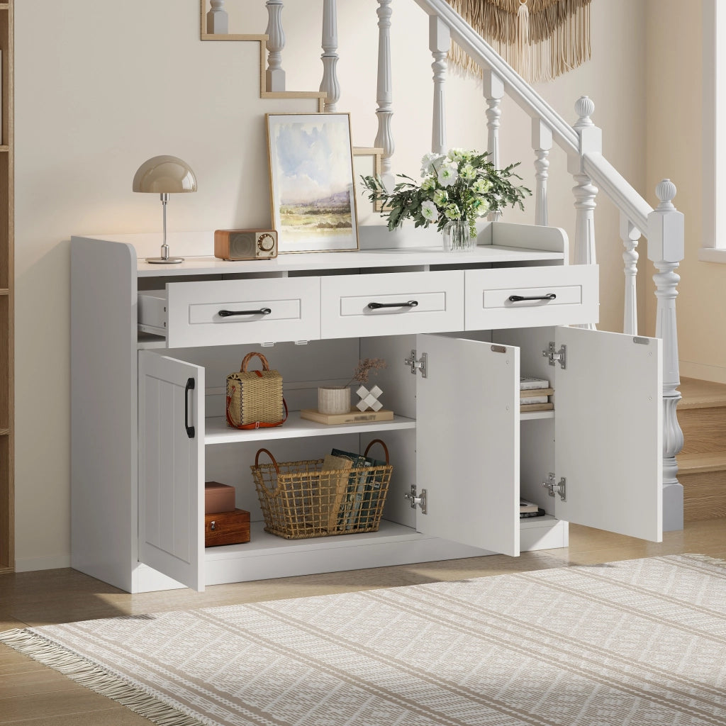 Credenza con 3 ante e 3 cassetti; ripiani regolabili - per soggiorno - bianco