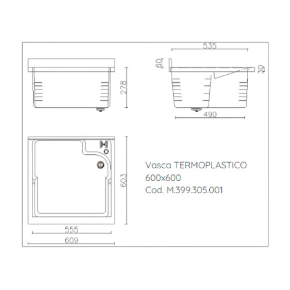 Mobile lavatoio 60x60 cm bianco con vasca in termoplastico, fondo salvagoccia e asse in termoplastico | Lavella
