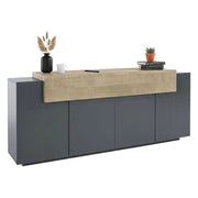 Credenza Discordia, Madia da cucina a 4 ante, Buffet da soggiorno, 100% Made in Italy, cm 220x45h86, Antracite e Acero