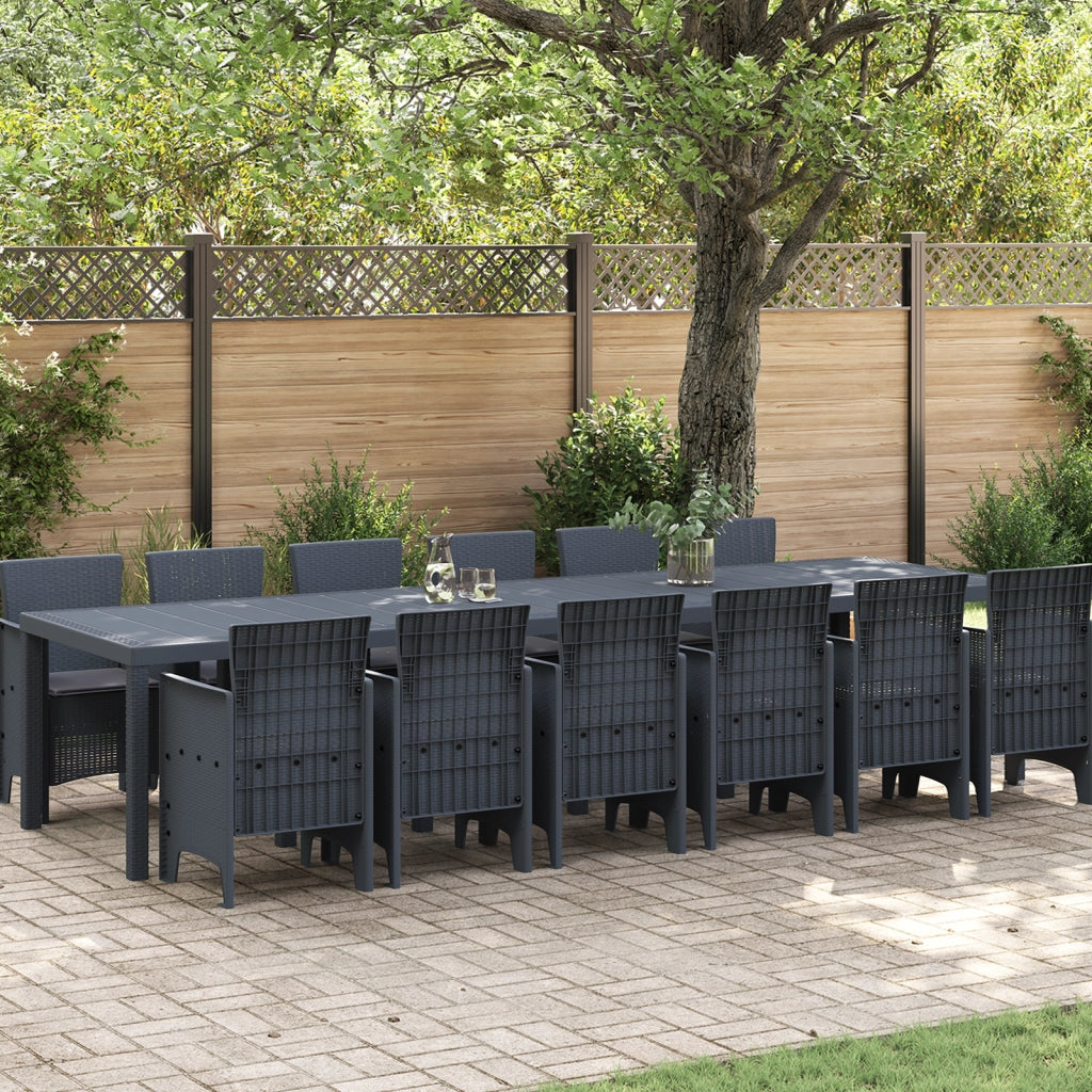 Set da Pranzo da Giardino da 13 Pezzi con Cuscini Antracite Polyrattan