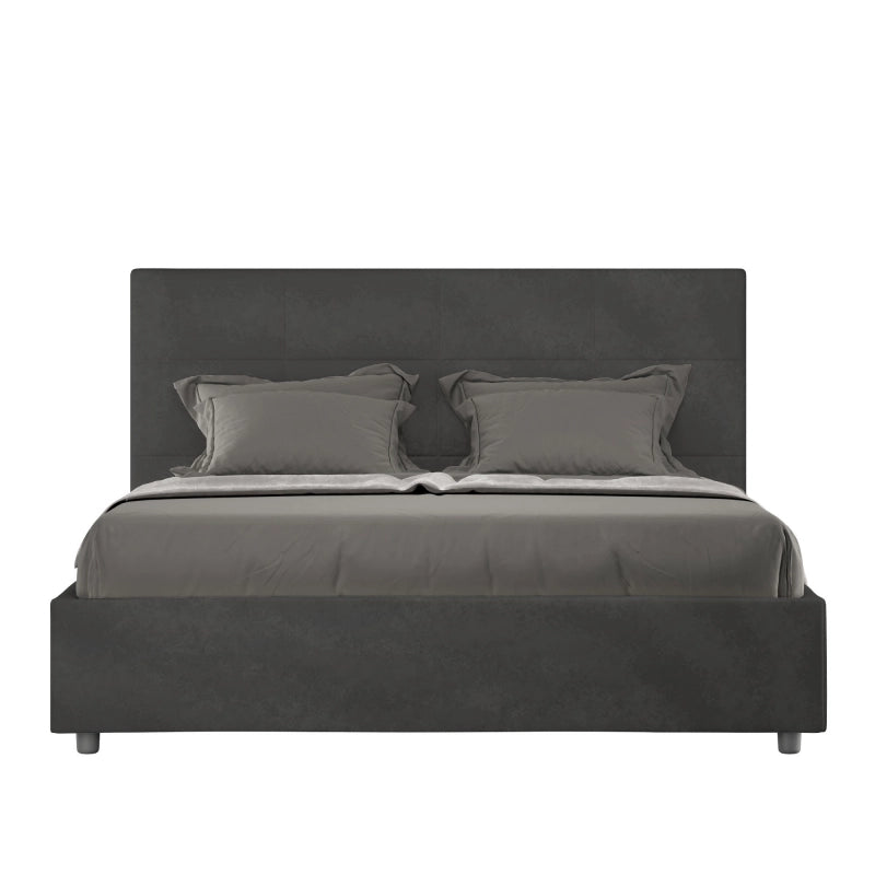 Letto imbottito Matrimoniale francese 140x200 cm Mika - Con rete,Microfibra,Grigio