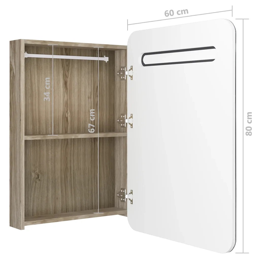 Armadietto Bagno con Specchio e LED Bianco e Rovere 60x11x80 cm cod mxl 59964