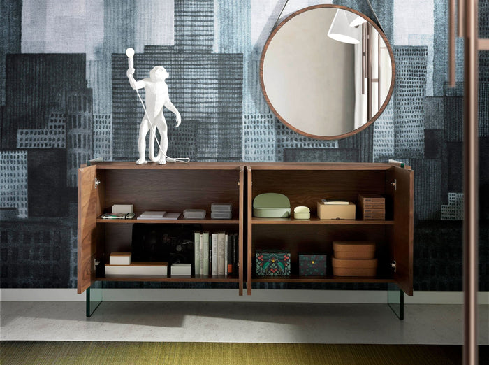 Credenza in noce e vetro temperato