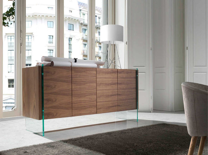 Credenza in noce e vetro temperato