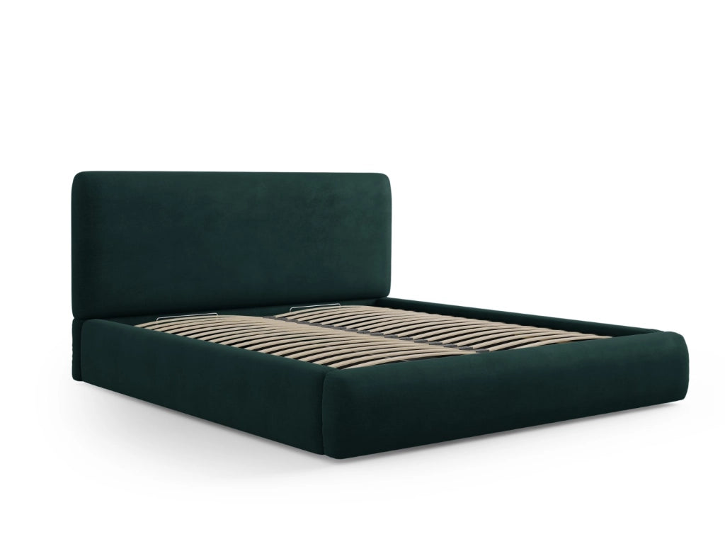 Cosmopolitan Design - Letto a cassettone con testiera "Colonel" 200x200cm in ciniglia verde bottiglia 