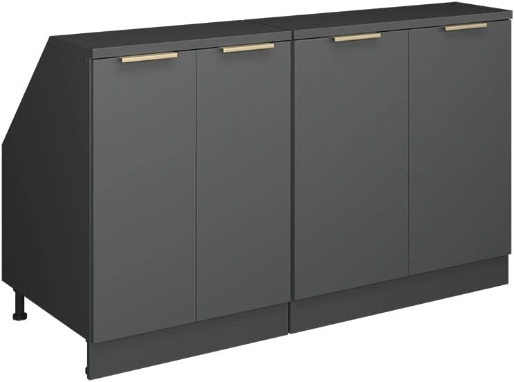 Set di mobili sottotetto Rion, Antracite-oro, 140 cm Set di 2 carcasse armadio profondità 60 cm, adatto per il salvaspazio sotto tetti spioventi