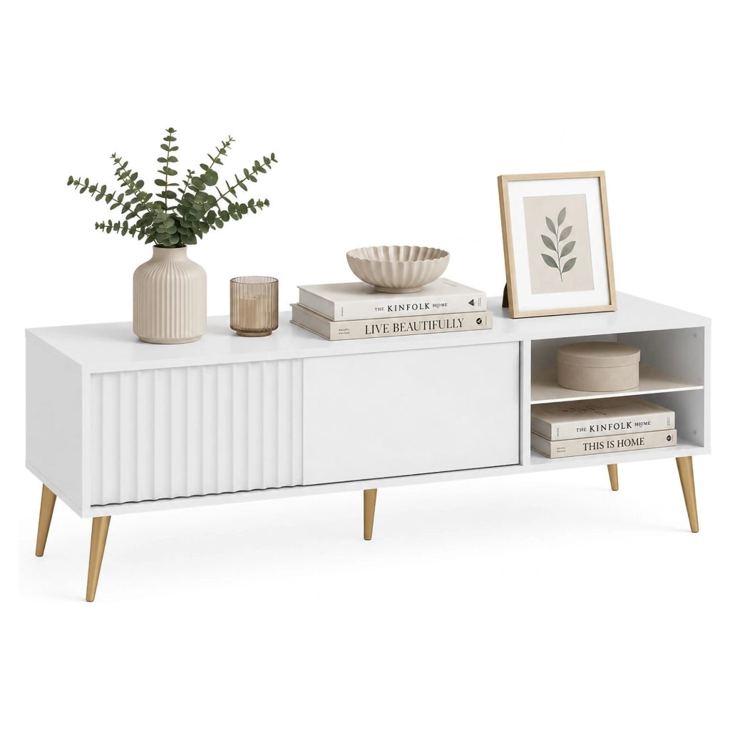 Lilemi, Mobile Porta tv 2 Ripiani, 135x40x48h cm Bianco