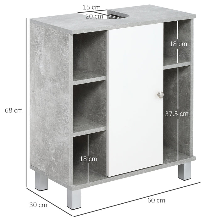 Mobile Sotto Lavabo Bagno 6 Ripiani 1 Anta 60x30x68 cm in Legno Grigio