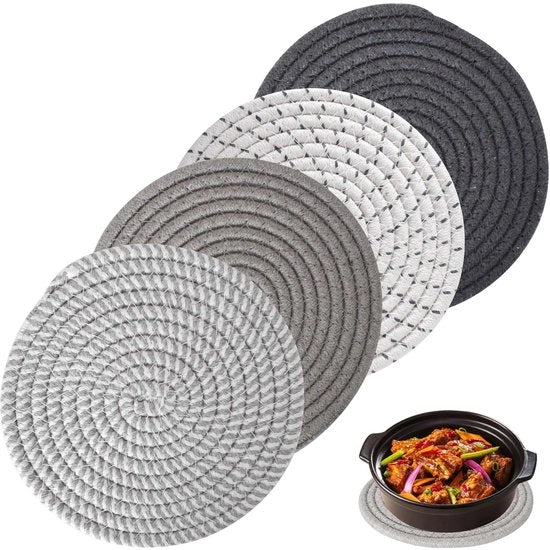 Confezione di 4 sottopiani per padelle, sottopiani termoresistenti, sottopiani in cotone, sottopiani assorbenti per padelle, ciotole, pentole, caraffe e piatti (4.18)