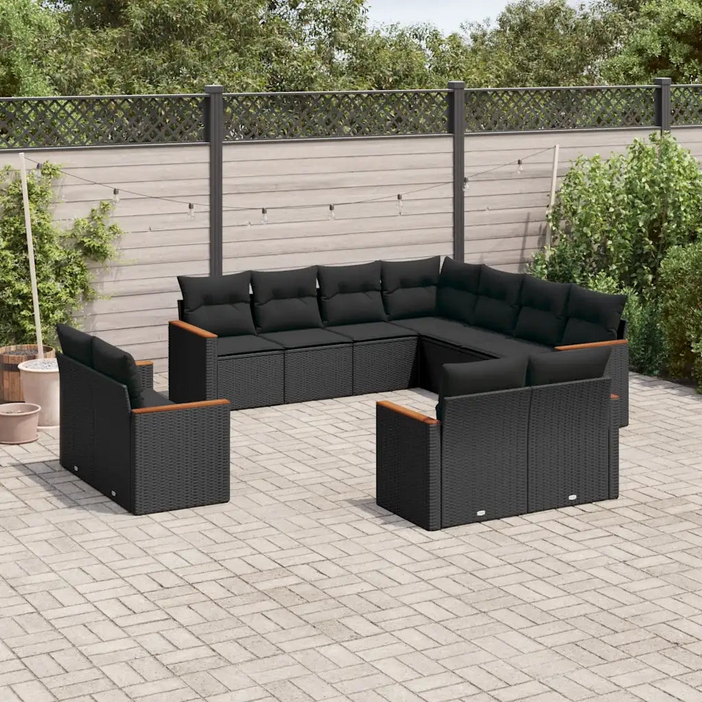 Set Divani da Giardino 11 pz con Cuscini in Polyrattan Nero 3226496