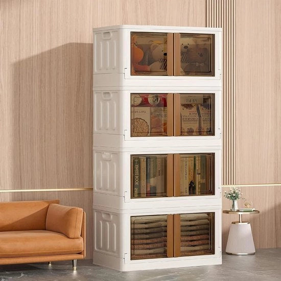Opacchi di stoccaggio pieghevoli con coperchio 72 l cassetti di stoccaggio pieghevoli cassetti di stoccaggio in plastica con ruote in beige.