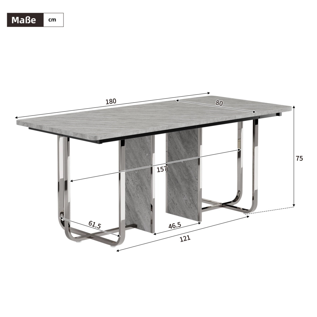 Tavolo da pranzo rettangolare 180x80 cm in MDF e metallo; grigio