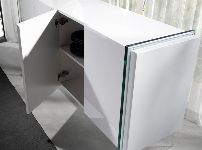 Credenza legno bianco e vetro temperato