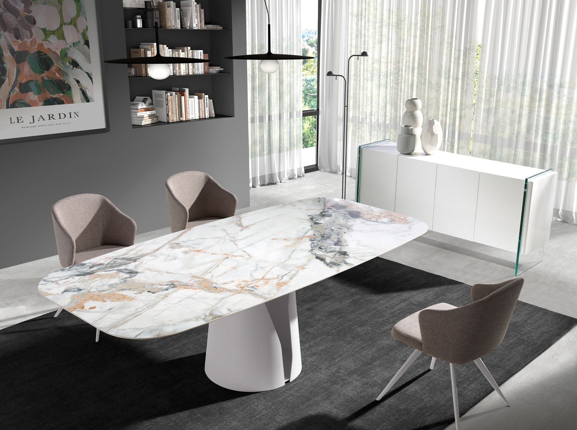 Credenza legno bianco e vetro temperato