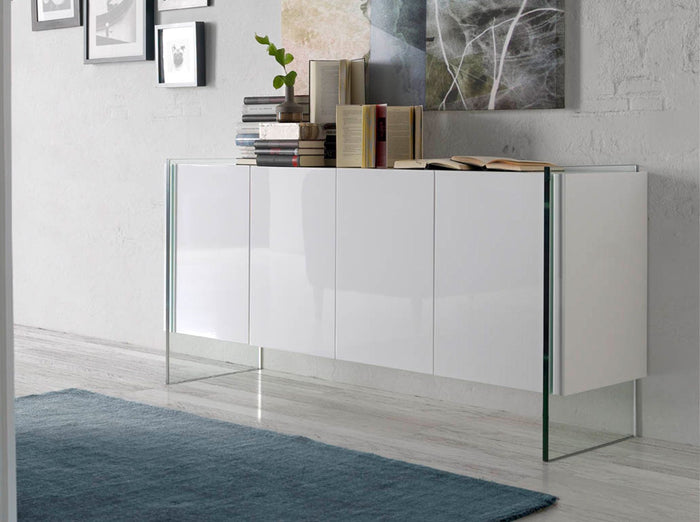 Credenza legno bianco e vetro temperato
