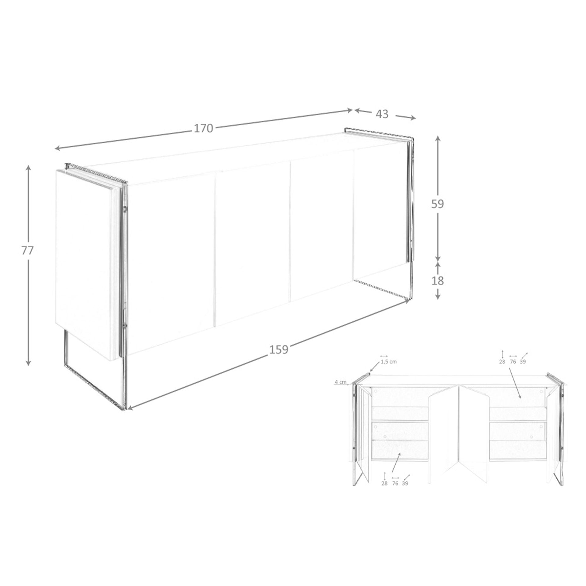 Credenza legno bianco e vetro temperato