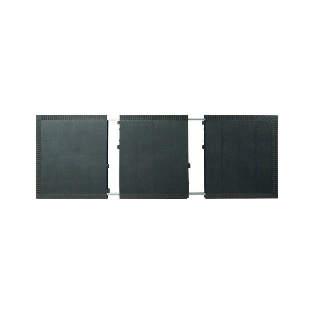 Set tavolo e sedie Arret, Ripiano rettangolare allungabile da esterno con 4 sedie incluse, Tavolo e sedute da giardino effetto rattan, 100% Made in Italy, Antracite