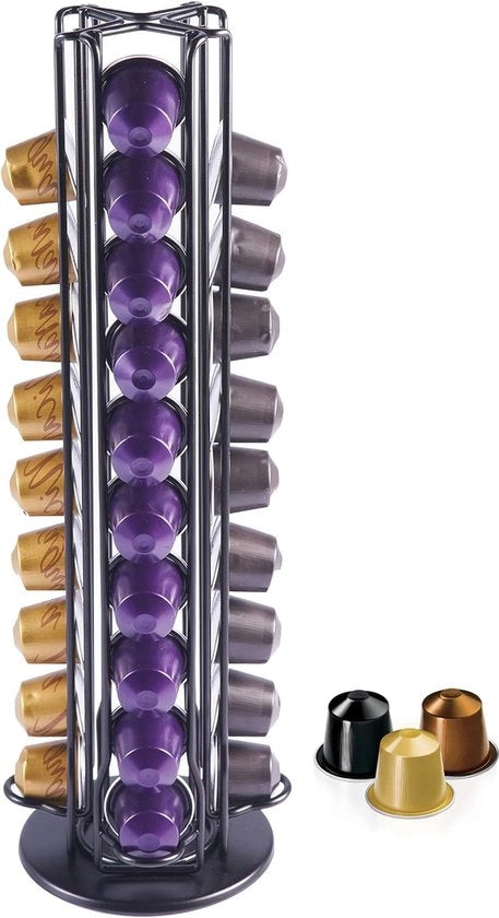 Supporto capsule rotante per capsule Nespresso, dispensatore capsule, per 40 capsule OriginalLine, standard capsule, accessori, nero.