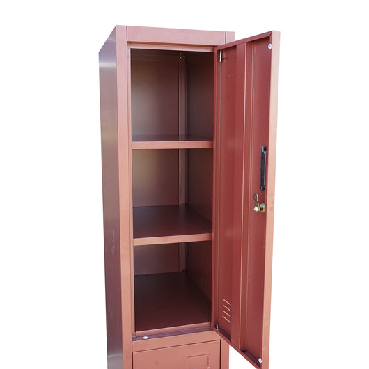 Armadietto metallico doppio tipo spogliatoio marrone con 2 ante con serratura e 6 ripiani – 1700×300×450 mm