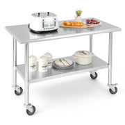 Tavolo da lavoro in acciaio inox 122 x 61 x 90 cm con ruote regolabile e robusto per cucine di design finitura argento 20_0019256