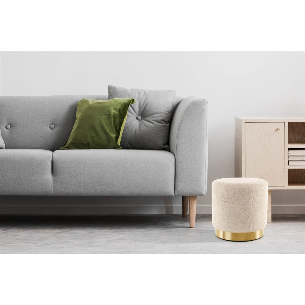 Pouf Gipsy 425 in Finta Pelliccia Avorio e Oro