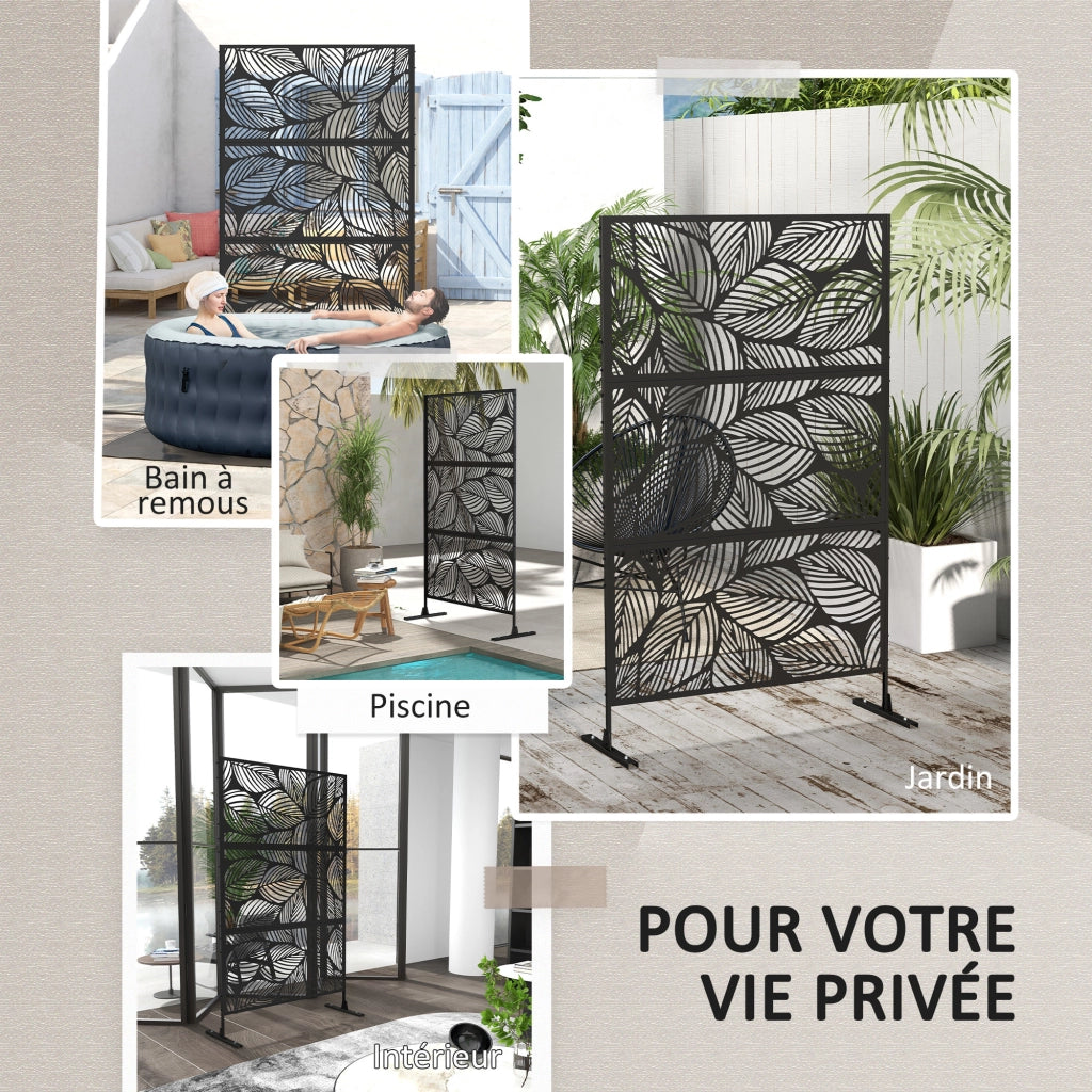 Paravento per esterno in acciaio nero con motivo vegetale ¨C Zephmum ¨C 122x45x198 cm