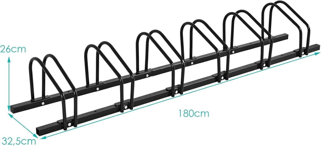 Rastrelliera per Biciclette, Portabiciclette Parcheggio Organizzatore per 4/5/6 Bici, Parcheggio per Biciclette, Telaio d'Acciaio (Nero, 6 Bici)