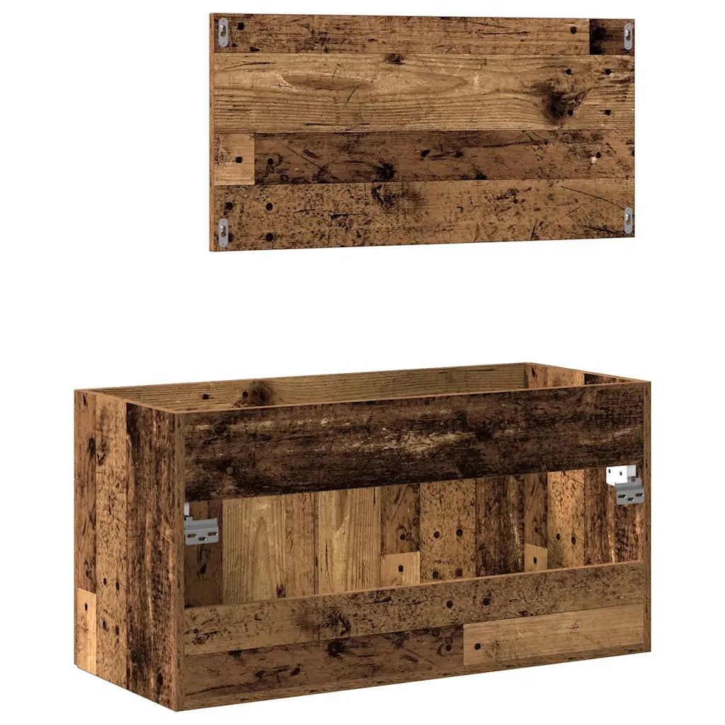 Mobile da Bagno con Specchio in Legno Antico Legno Multistrato 856381