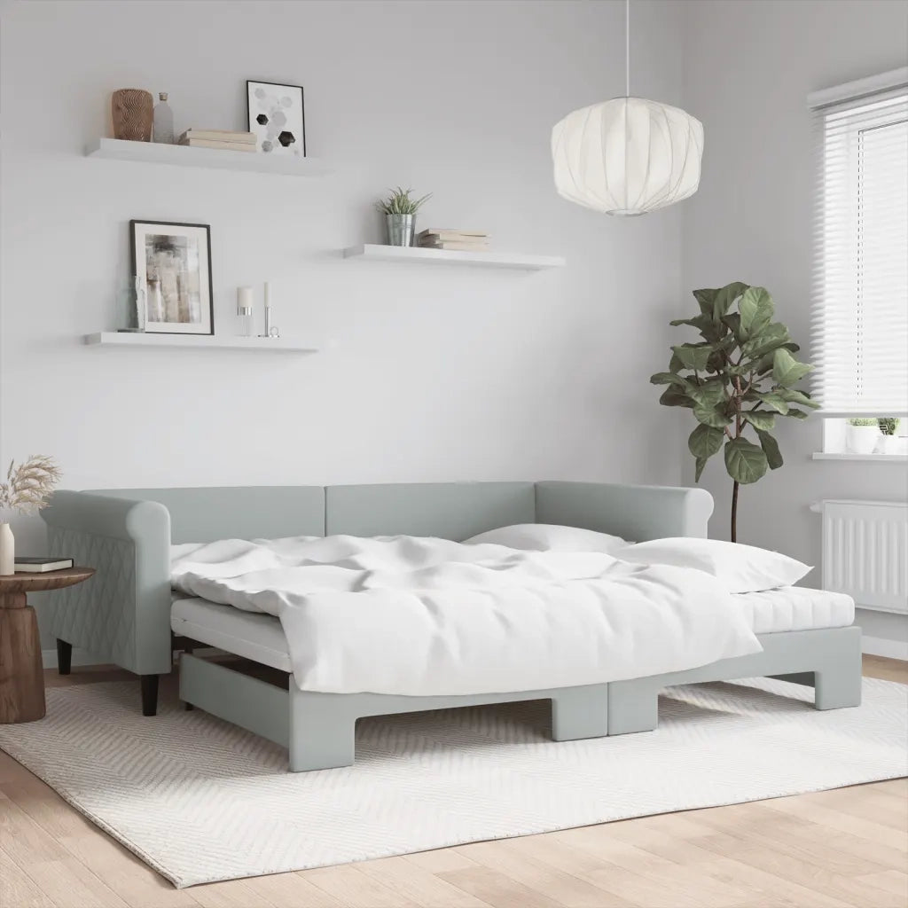 Divano Letto Estraibile Materassi Grigio Chiaro 100x200 Velluto