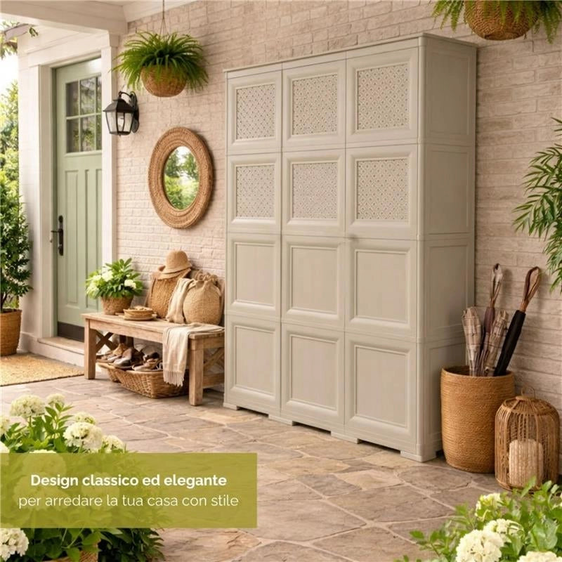 ARMADIO 3 ANTE TALPA 118X43X164 CM CON PUNTALI, ANTE EFFETTO LEGNO E TRAFORATE – MOBILE ALTO ORGANIZZAZIONE CASA PER ZONA GIORNO E VERANDA