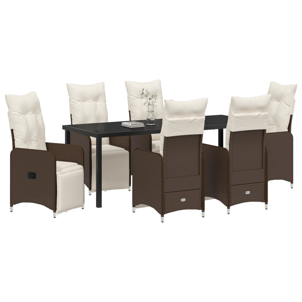Set da Pranzo da Giardino 7 Pezzi con Cuscini in Polyrattan Marrone