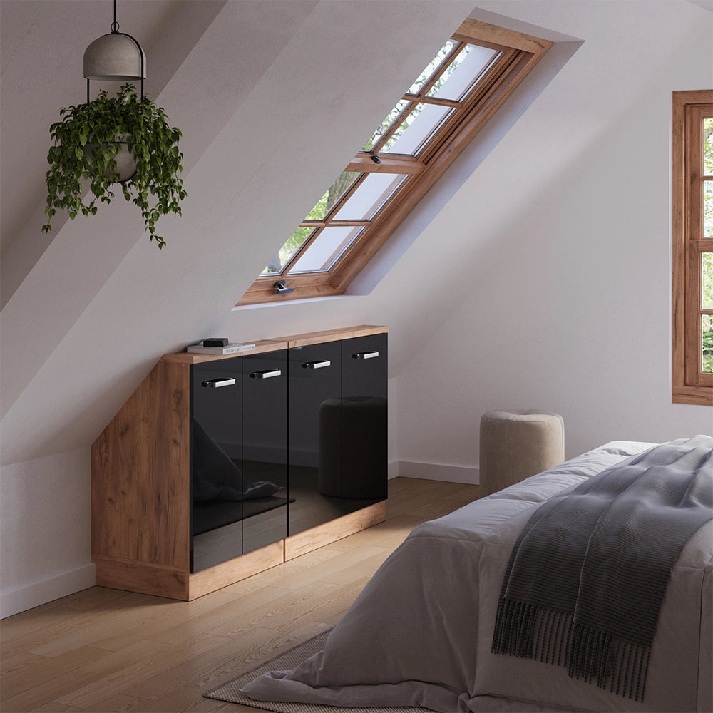 Set di mobili sottotetto Rion Nero lucido/Rovere dorato Set di 2 Vicco