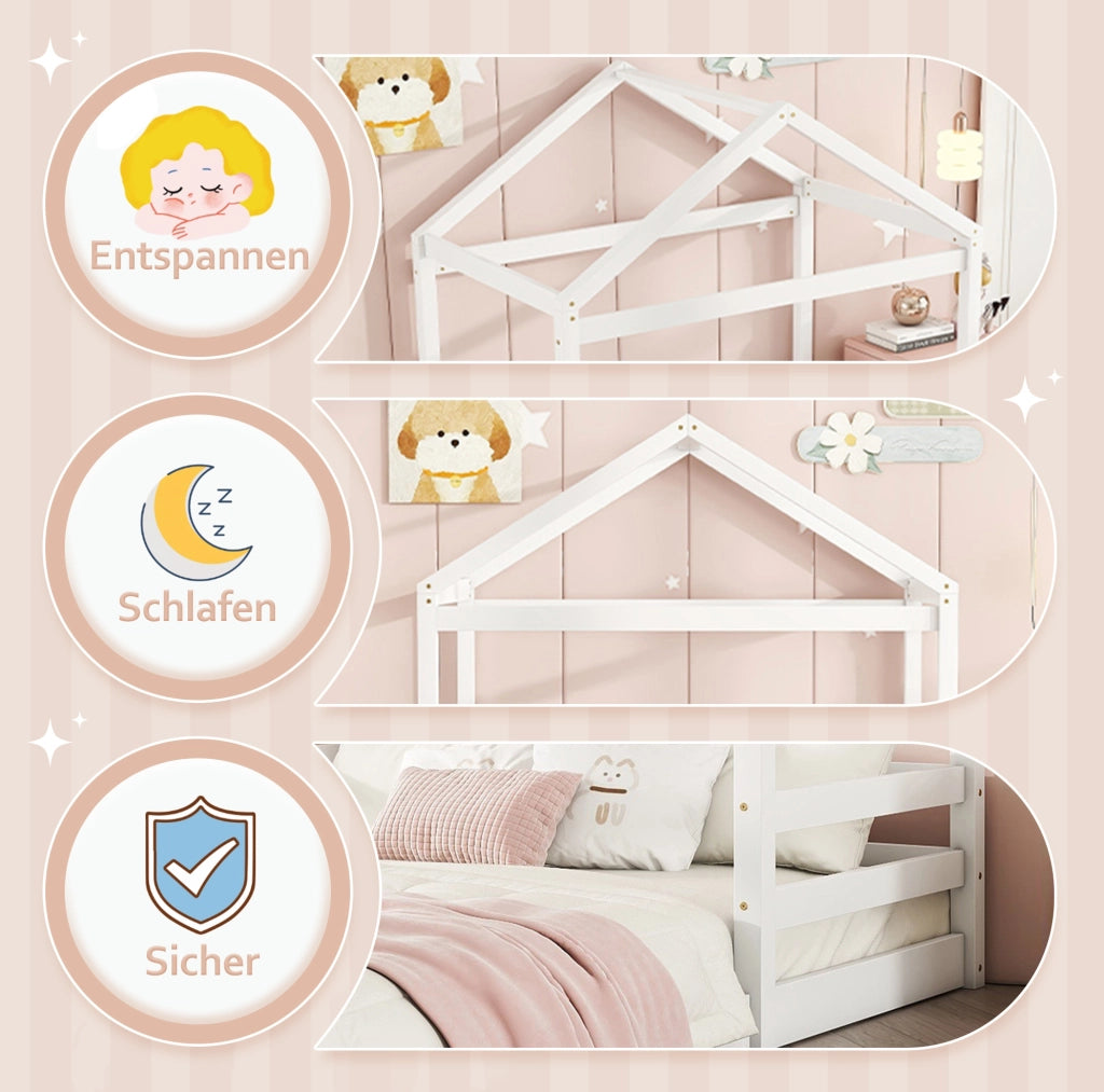 Letto a casetta per bambini 140x200 cm in pino bianco