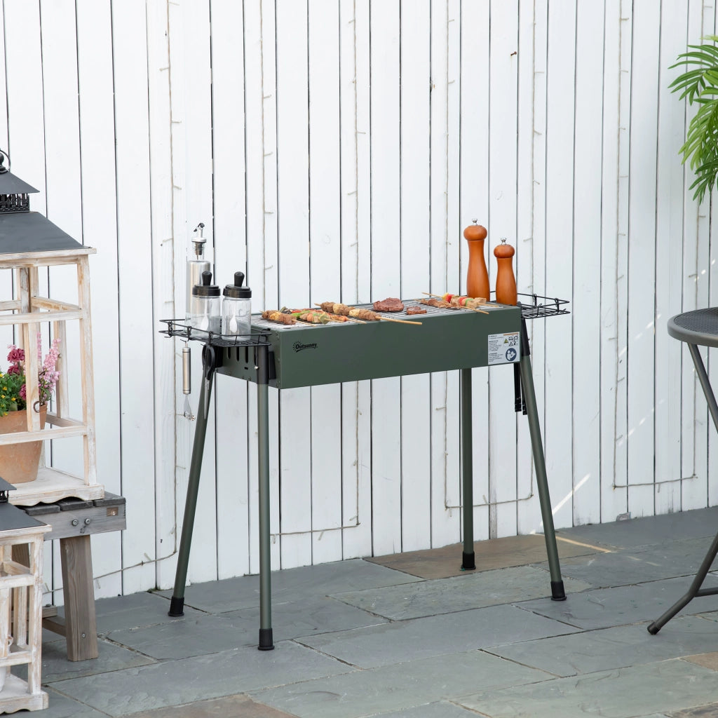Barbecue a Carbone Portatile con 2 Griglie e 2 Cestini Laterali ¨C zephmum ¨C 94x39x70 cm