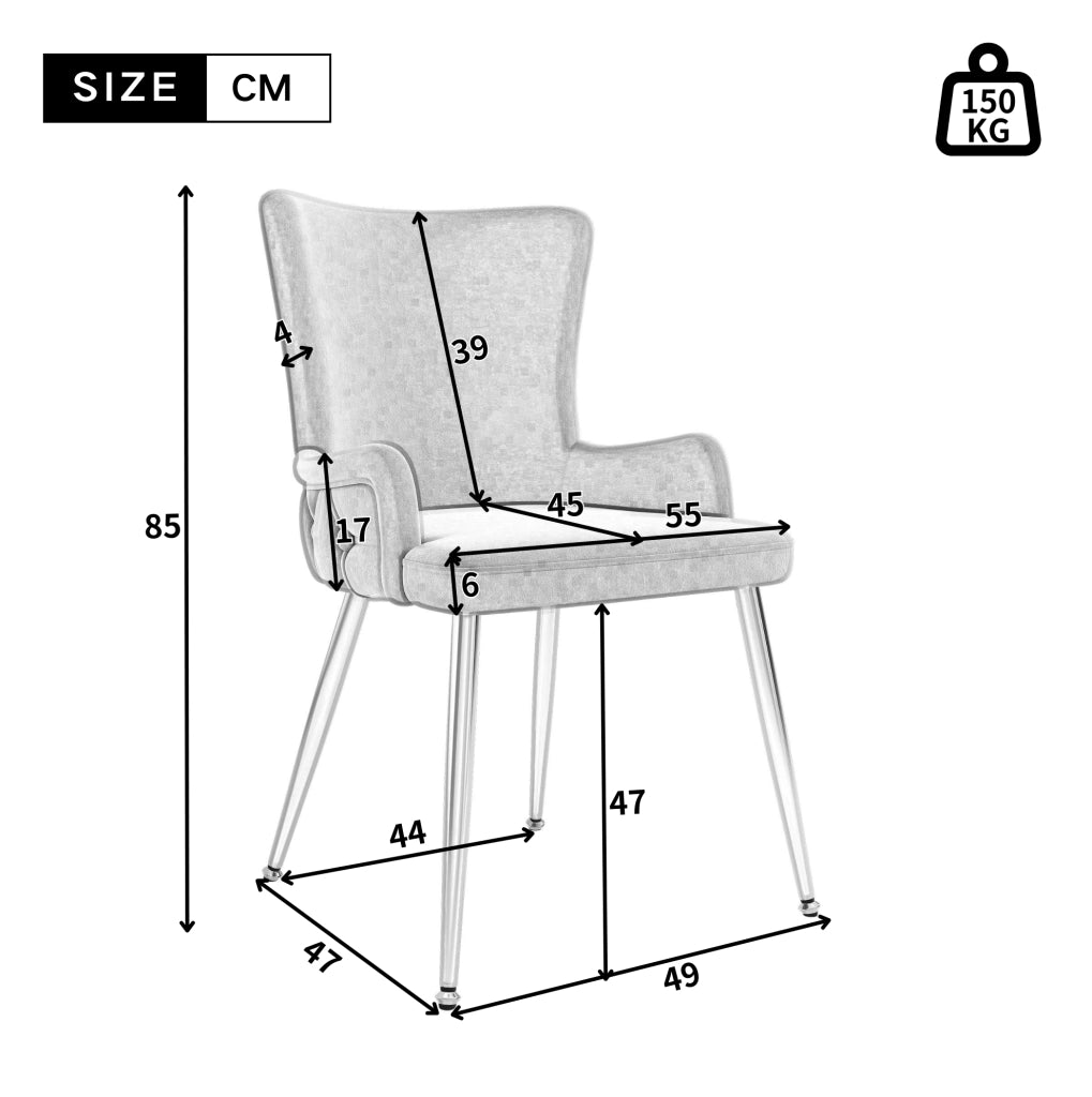 Set di 2 sedie da pranzo in velluto beige con gambe in metallo argentato
