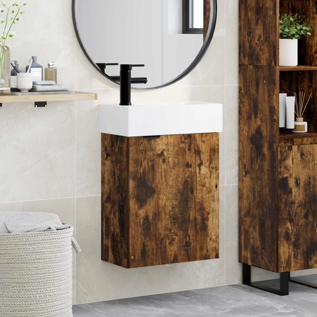 Mobile bagno con rubinetto Rovere Fumo 45,5 x 22,5 x 84 cm 889429