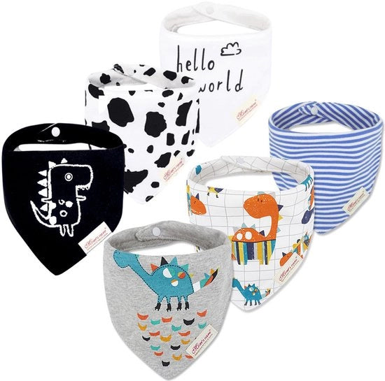 Set di 6 bandane per bambini, set di slabbetji super morbidi e assorbenti a forma di triangolo con bandana di cotone per bambini maschi e femmine, dinosauro.