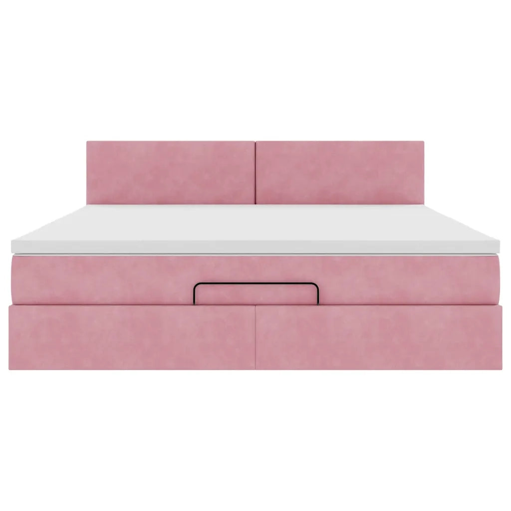 Struttura Letto Pouf con Materasso Rosa 160x200 cm in Velluto