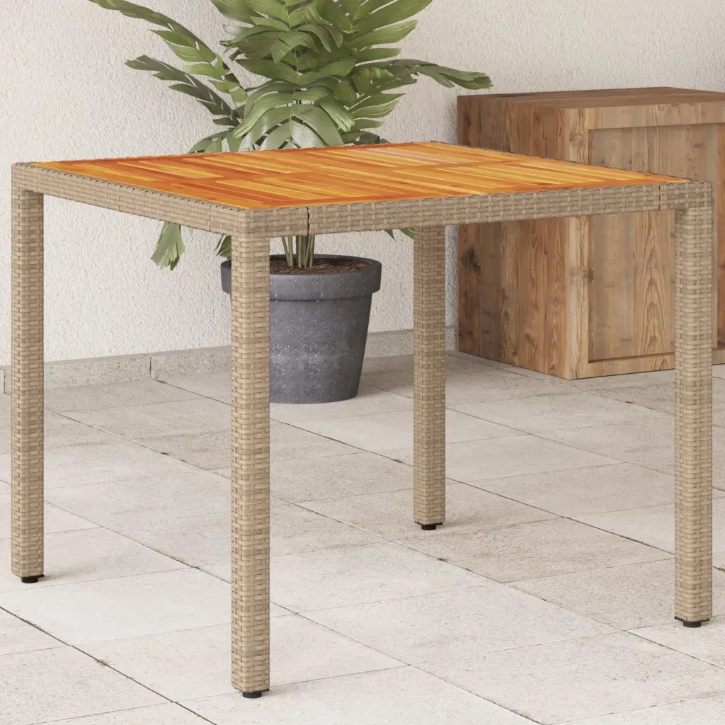 Tavolo da Giardino | Tavolino da esterno Beige 90x90x75 cm Polyrattan e Legno Acacia