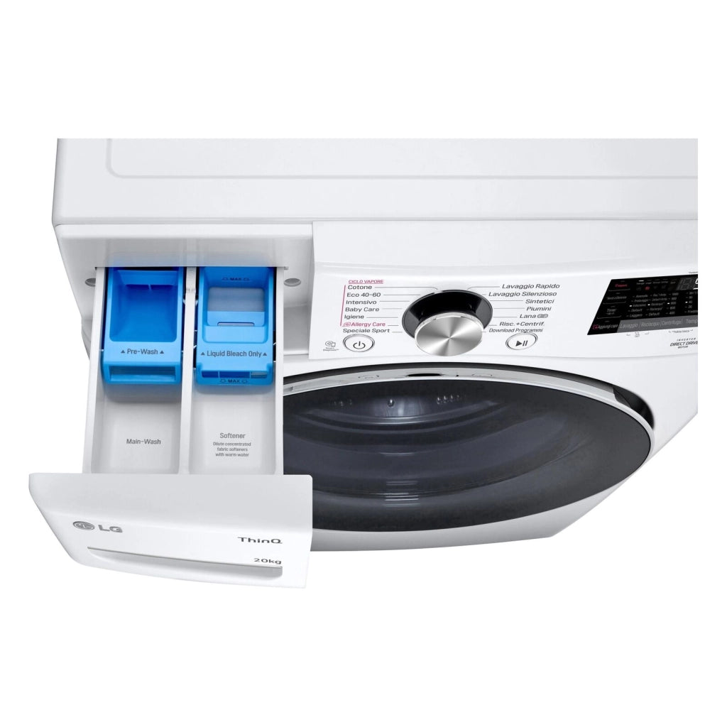 LG F0P3020TSWC Lavatrice capacità XL 20kg AI DD™ Serie P3, Classe B, 1000 giri, TurboWash 360, Vapore, Wi-Fi, White