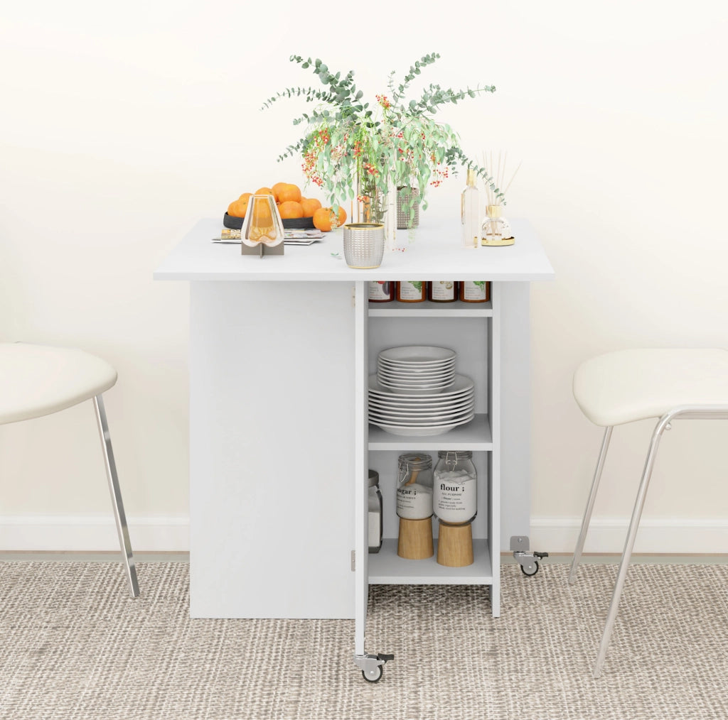 Tavolo da pranzo pieghevole 114.5x70x75 cm con due piani ribaltabili; in truciolare; bianco