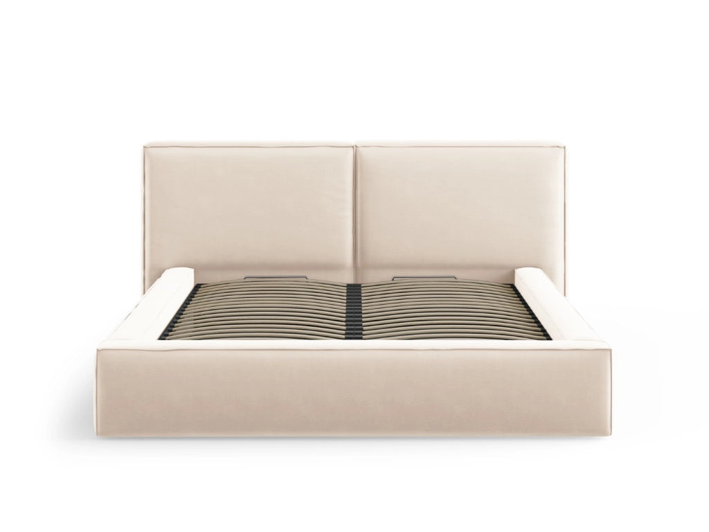 Cosmopolitan Design - Letto a cassettone con testiera doppia "Arendal" 200x200cm in velluto beige chiaro 
