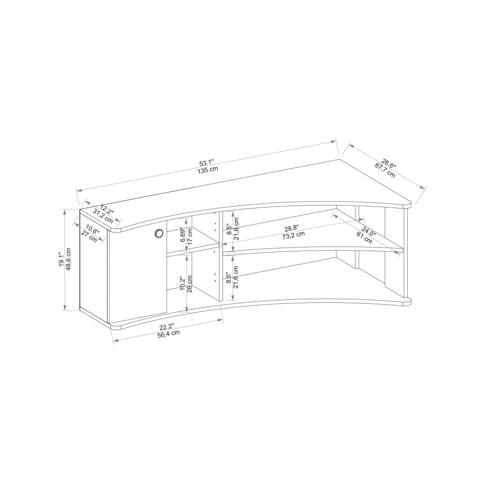 Mobile TV angolare in legno "Termera" - 135 x 67 x 48 cm - Marrone
