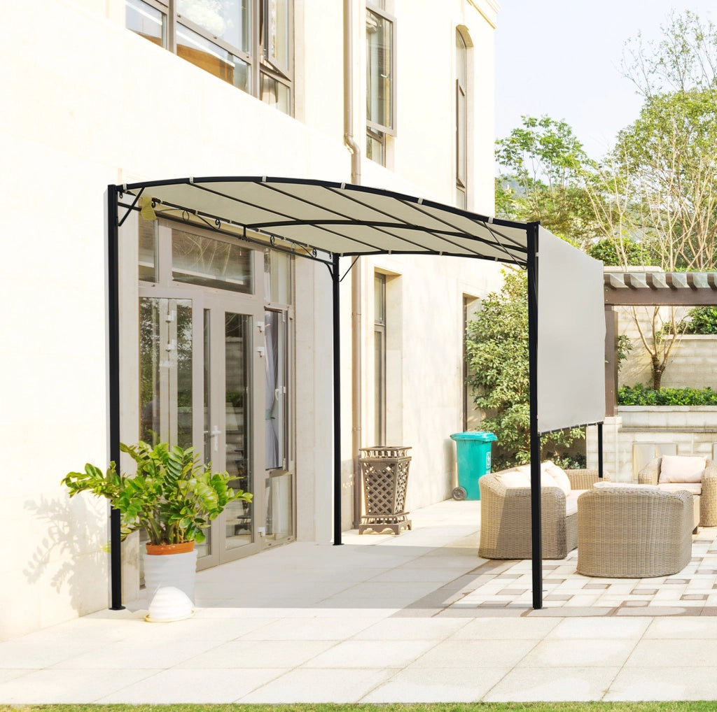 Pergola da giardino addossata con tetto ribaltabile 300 x 250 cm; acciaio; bianco crema