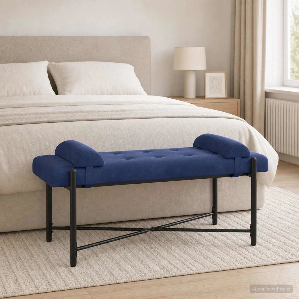Panchina con bottoni e cuscini Blu Polizia 110 x 40 x 46 cm 42038397